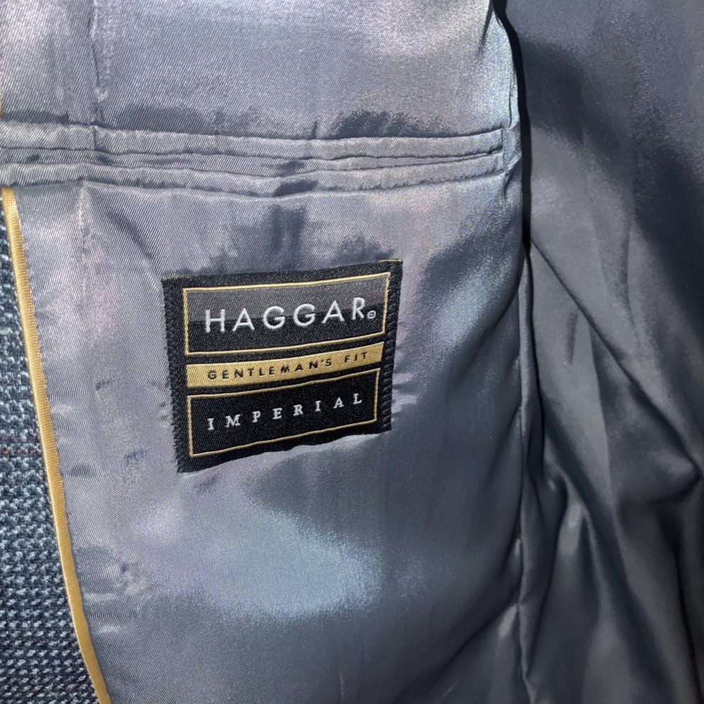 Men's Blazer Sport Coat by Haggar Wool 44L Blue - Picture 2 of 5
